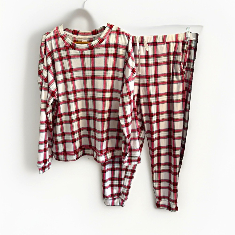 Auden Womens XL Plaid Christmas Fleece 2pc Pajama Set Long Sleeve Top Pants